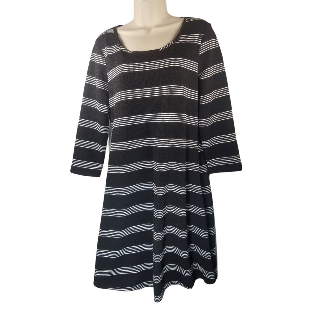 Spense Womens Dress 3/4 Sleeve Fit & Flare Black White Sz 10